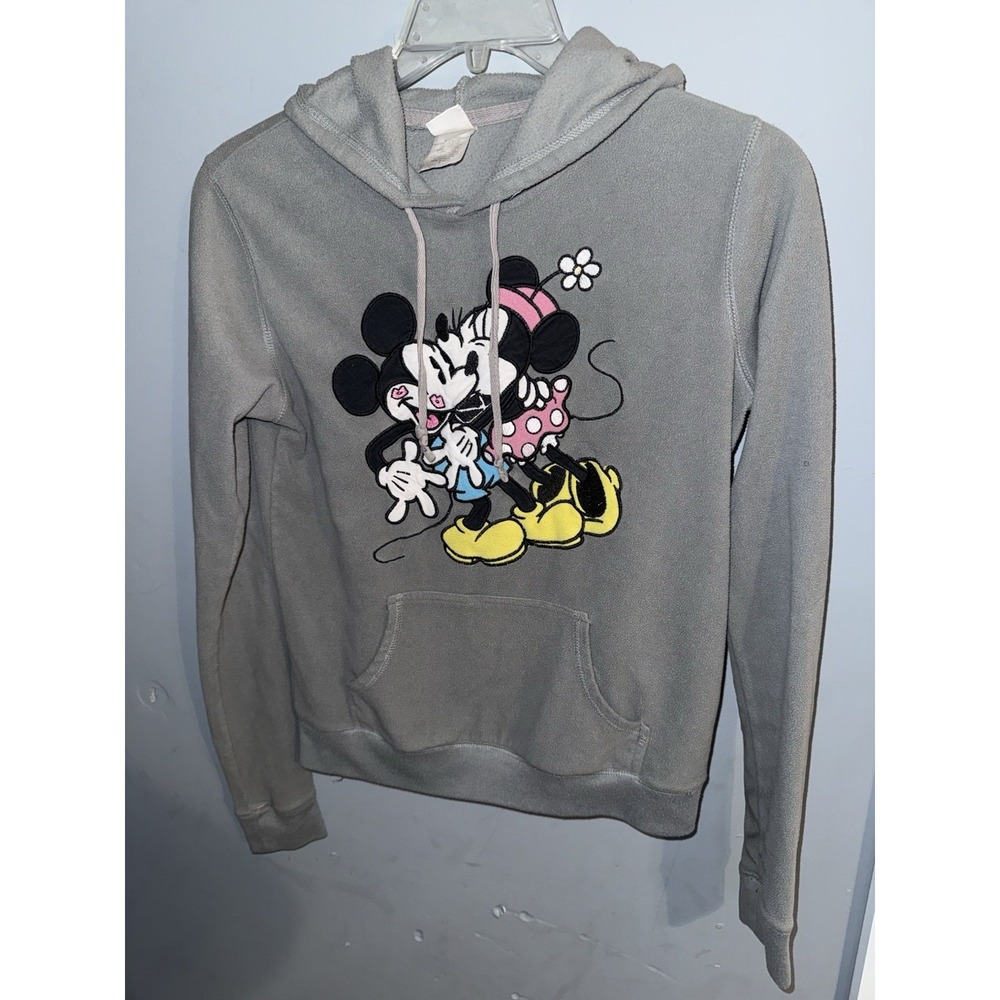 Disney‎ Mickey & Minnie Kissing Pull Over Hoodie Women's Gray Size M-lightweight